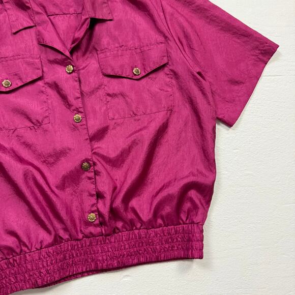 Upcycled Vintage 80s Fashion Attitudes Pink Button Up Blouse, Size 14 - Picture 3 of 8